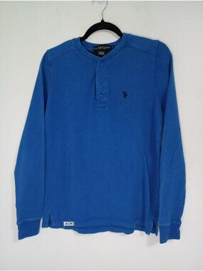U.S. Polo Assn. Mens Blue Long Sleeve Henley Shirt Size S 100% Cotton